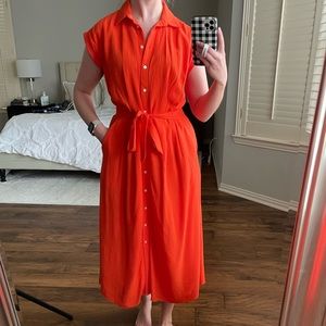 Loft petite orange midi dress size 0P